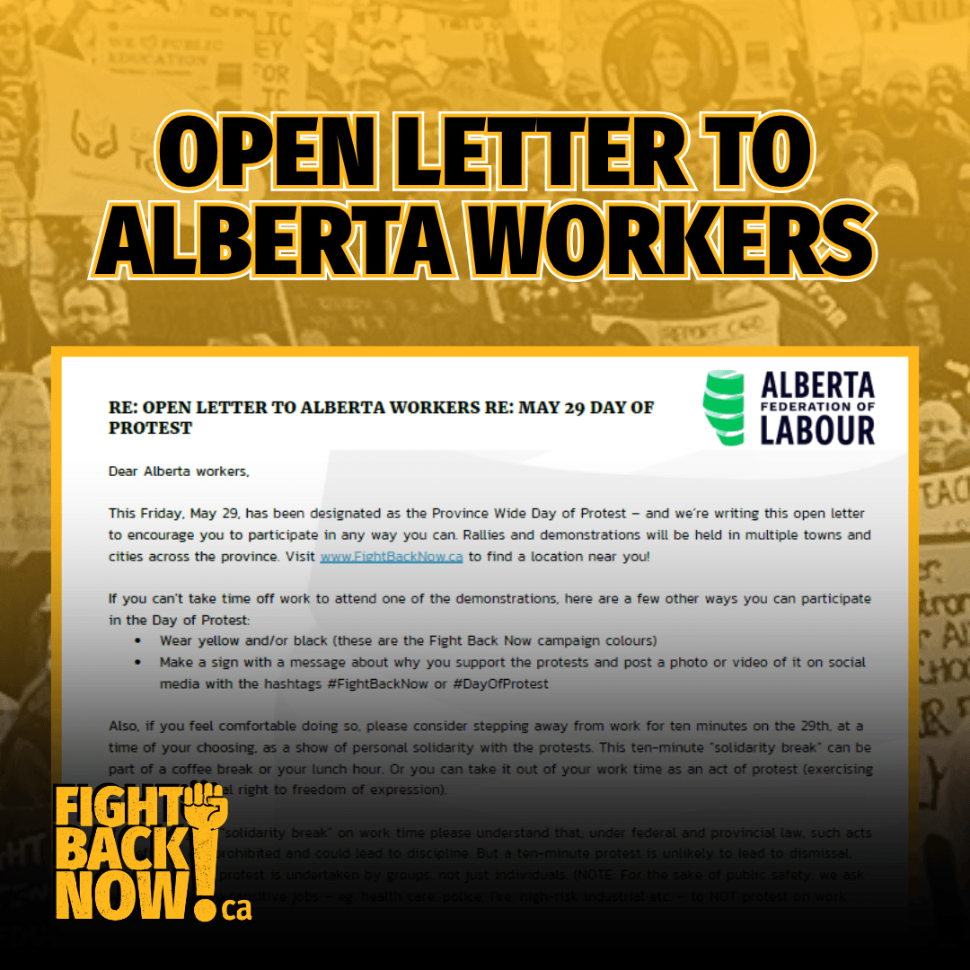 Image for article: PRESS RELEASE: Open letter to Alberta <b>workers</b> urges support for “Province-wide Day of ...
