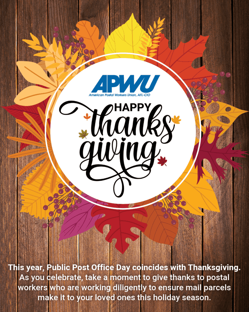 Image for article: Happy Public Post Office Day! Happy Thanksgiving! | American Postal <b>Workers</b> Union