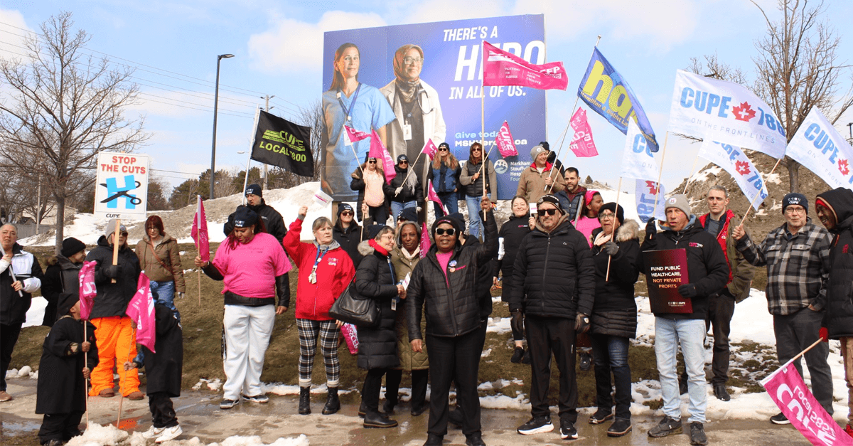 Image for article: “We can't afford staffing cuts:” – CUPE 3651 <b>workers protest</b> hospital job cuts in Markham
