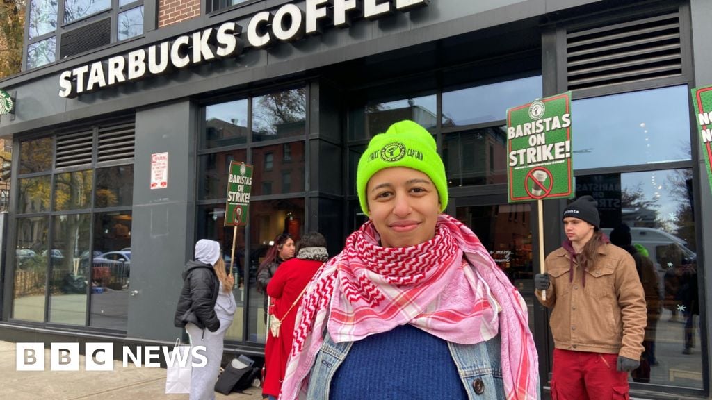 Image for article: Starbucks union <b>workers</b> go on <b>strike</b> on busy Red Cup Day - BBC