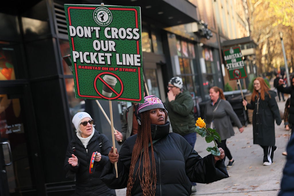 Image for article: Unionized Starbucks <b>Workers</b> Are on <b>Strike</b> Across the US - Jacobin