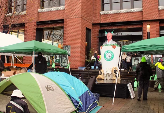 Image for article: Starbucks <b>Workers</b> Set up <b>Strike</b> Camp at Company Headquarters - The Stranger