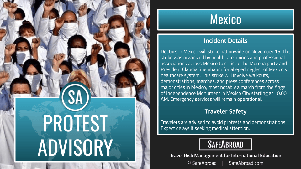 Image for article: Healthcare <b>workers</b> will <b>strike</b> nationwide in Mexico on November 15; marches and protests ...