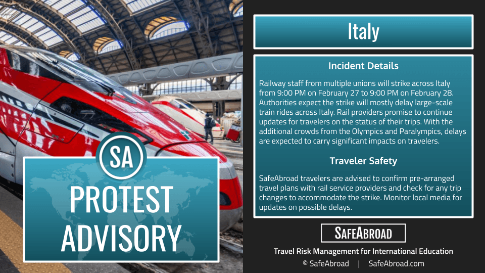 Image for article: Major travel delays are expected during 24-hour rail <b>worker strike</b> in Italy starting at 9:00 PM ...