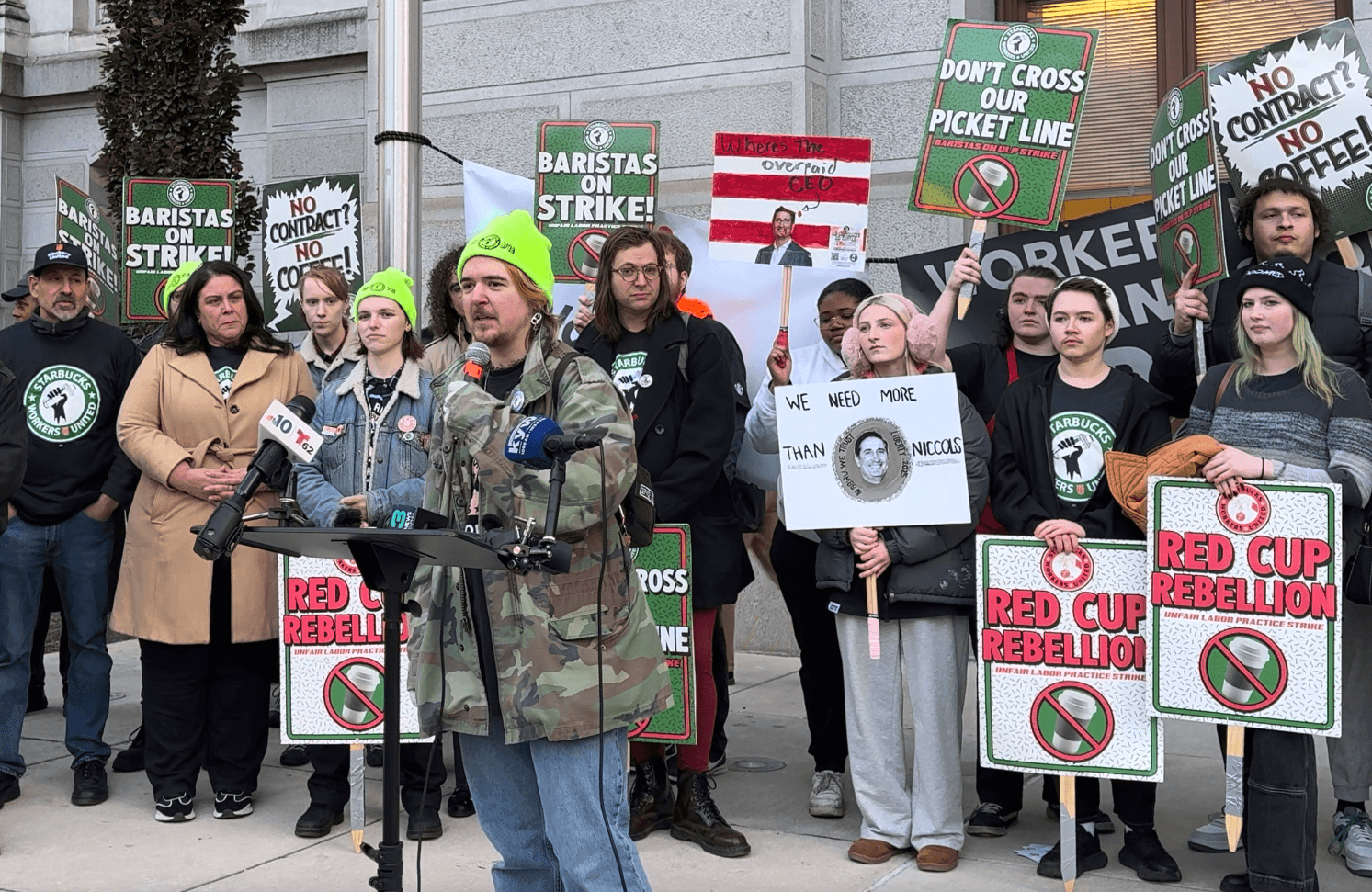 Image for article: No contract, no coffee, no scabs: Starbucks <b>workers strike</b> nationwide - The Real News Network