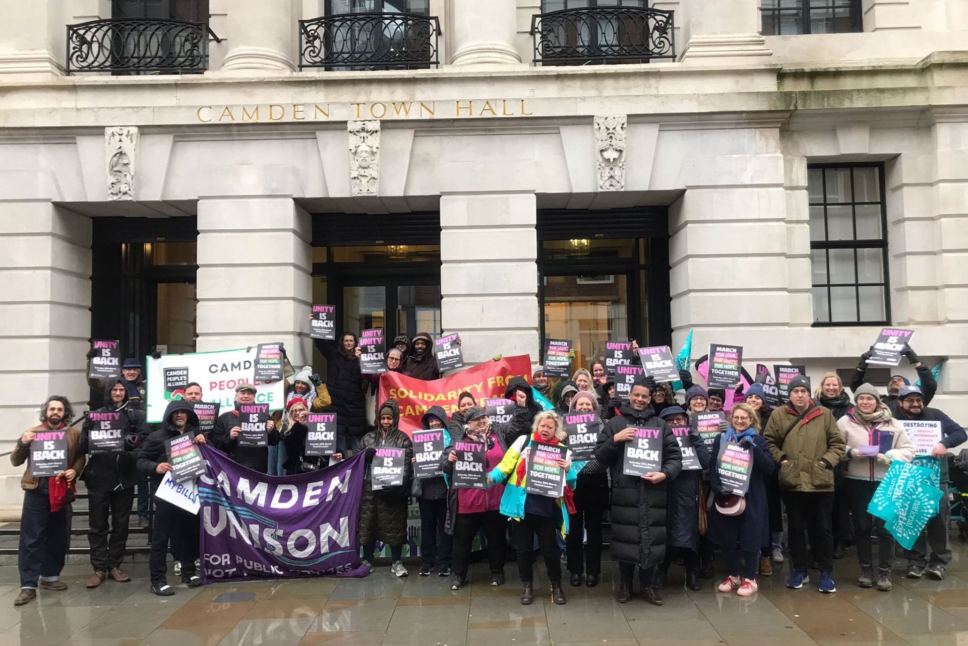 Image for article: Fair pay school strikers protest outside the council's front door