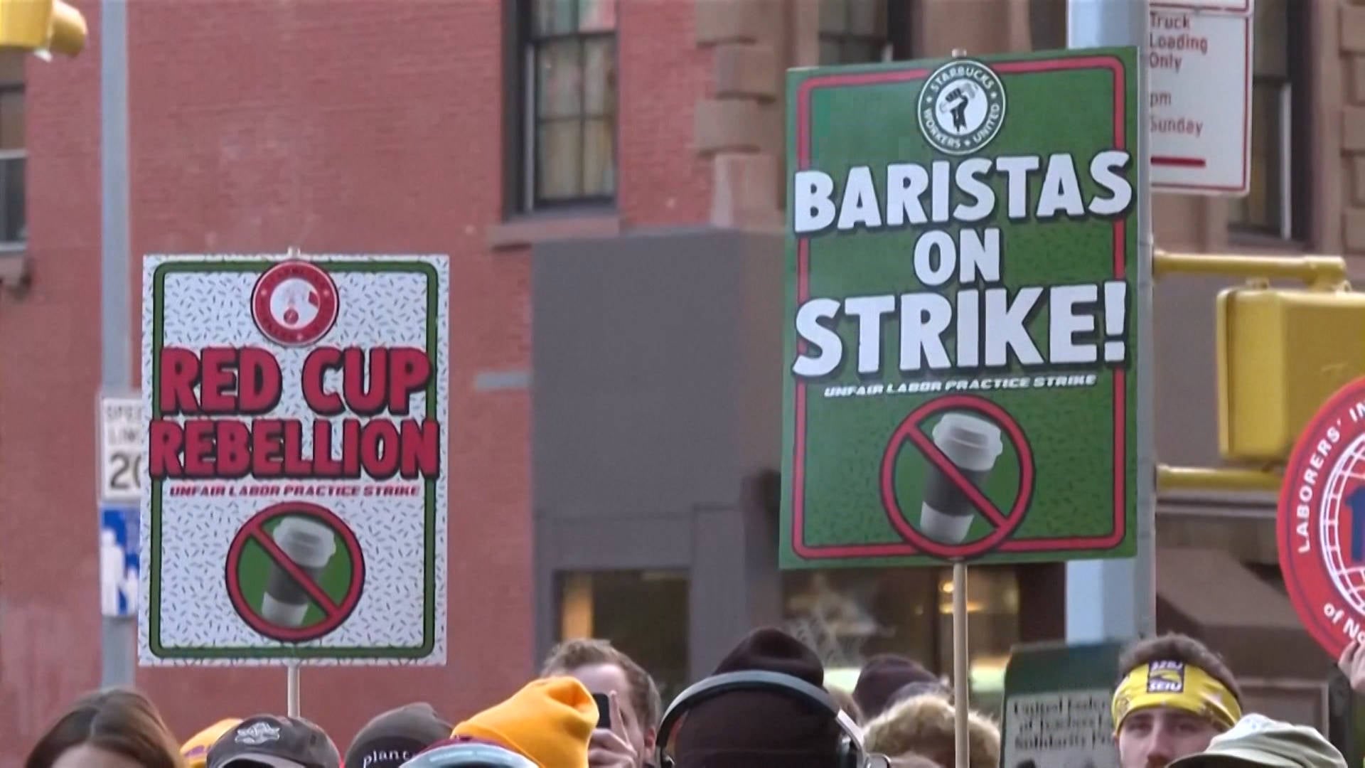 <b>Workers Strike</b> at Dozens of Starbucks Stores Across U.S. to Demand Union Contracts