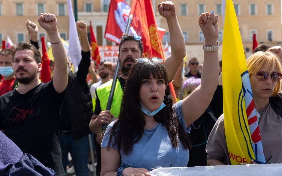 Image for article: Thousands strike across Greece on May Day, disrupting transport and services