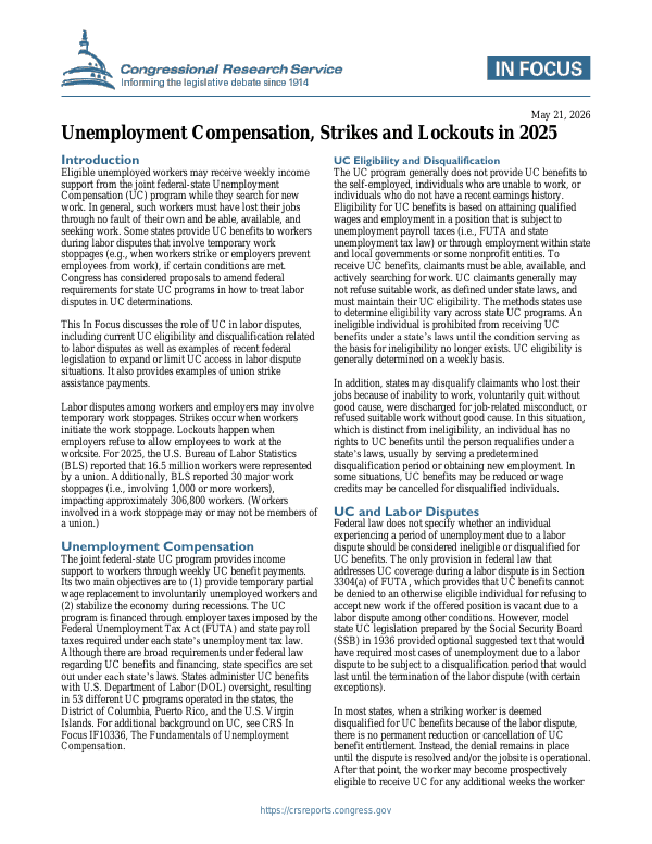 Image for article: Unemployment Compensation, Strikes and Lockouts in 2025