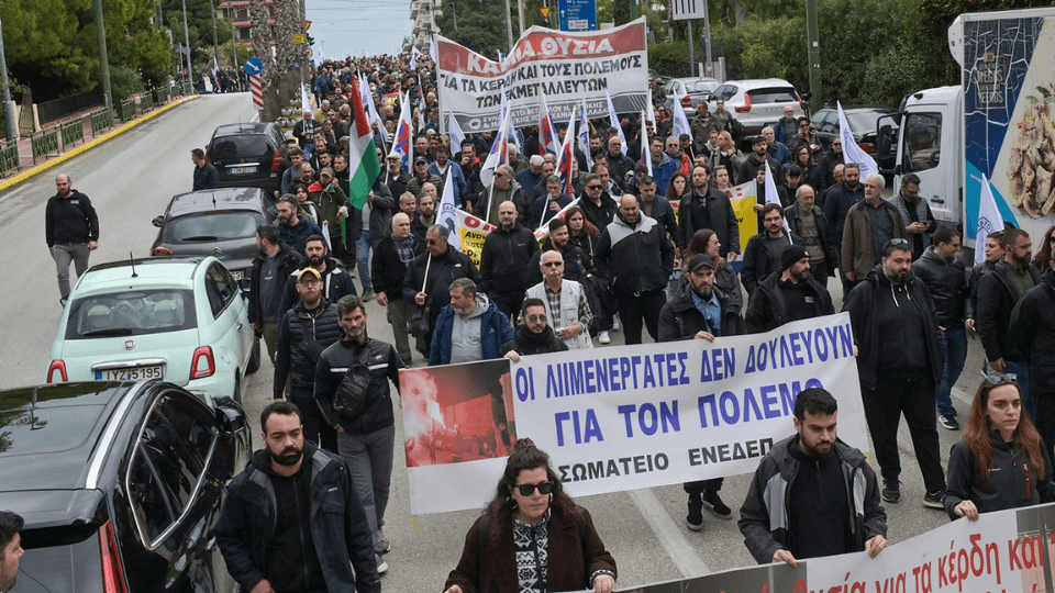 Image for article: Dockworkers halt ports across Europe in strike against war