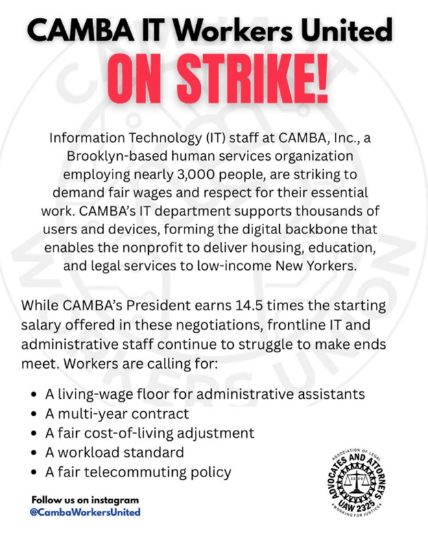Unionized IT <b>Workers</b> At CAMBA, Incorporated In New York City Are On <b>Strike</b>, &#39;Fighting For ...
