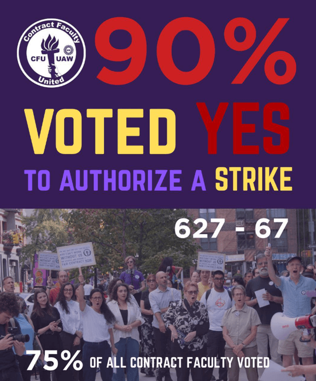 Image for article: Full-Time Contingent Faculty At New York University - Represented By Contract Faculty United-United Auto Workers, ‘Approve Strike Authorization’