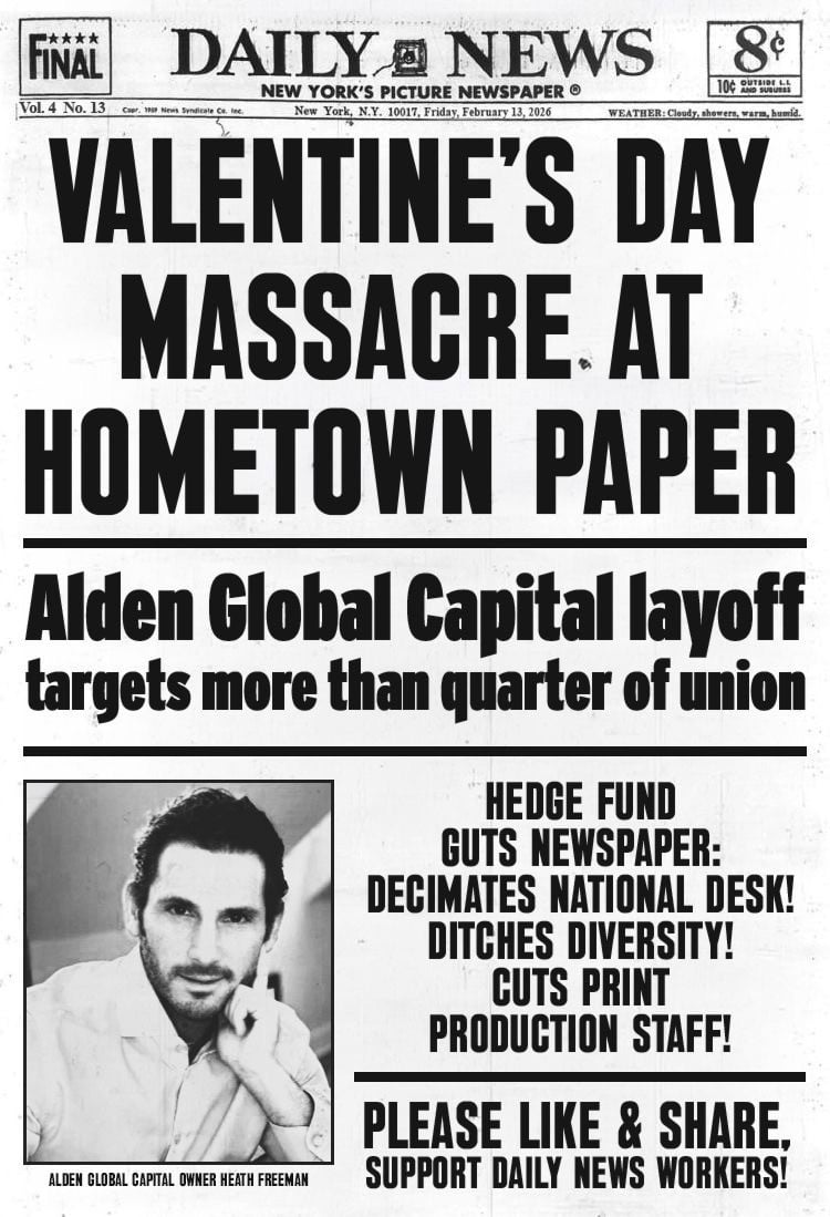 Image for article: The Daily News Union &amp; The NewsGuild of New York Respond As Alden Global Capital ...