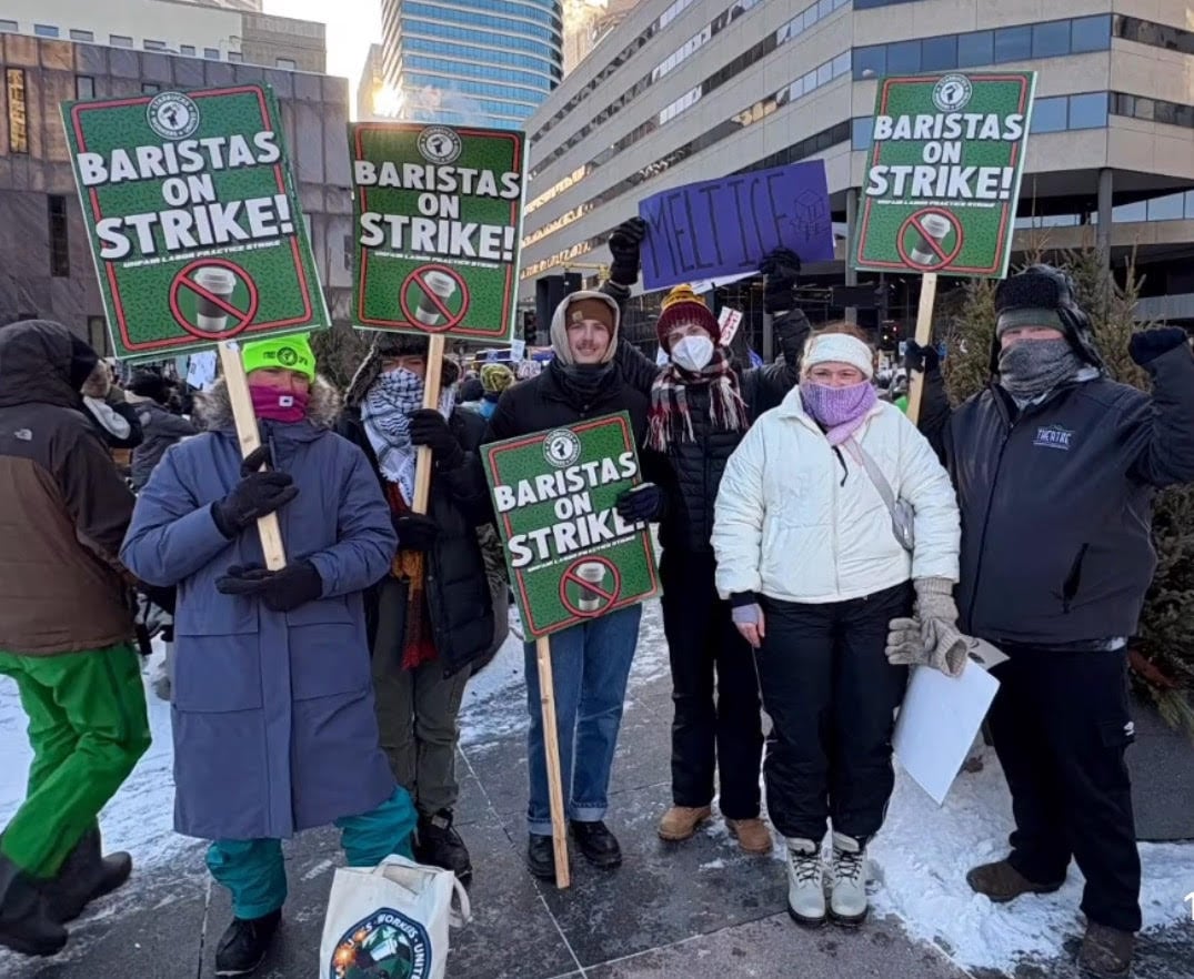 Image for article: Union and Non-Unionized Starbucks <b>Workers</b> in Minnesota Went on <b>Strike</b> Against ICE