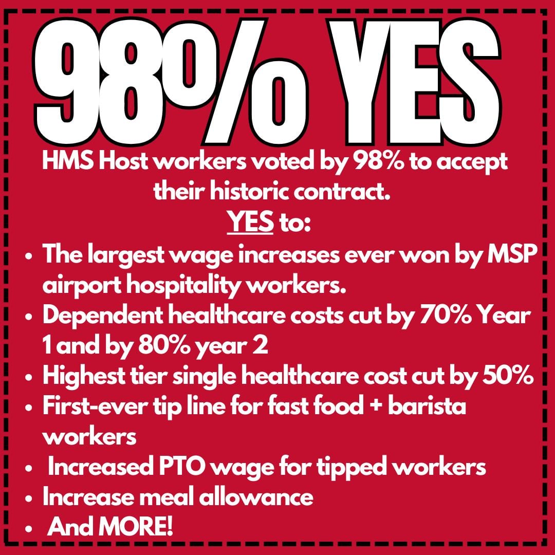 Image for article: 250 Minneapolis Airport Food Service <b>Workers</b> Ratify New Contract & In The ... - WNY Labor Today